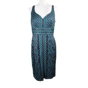 Bisou Bisou Michele Bohbot Sheath‎ Dress Womens 12 Green Black Lace Event Party